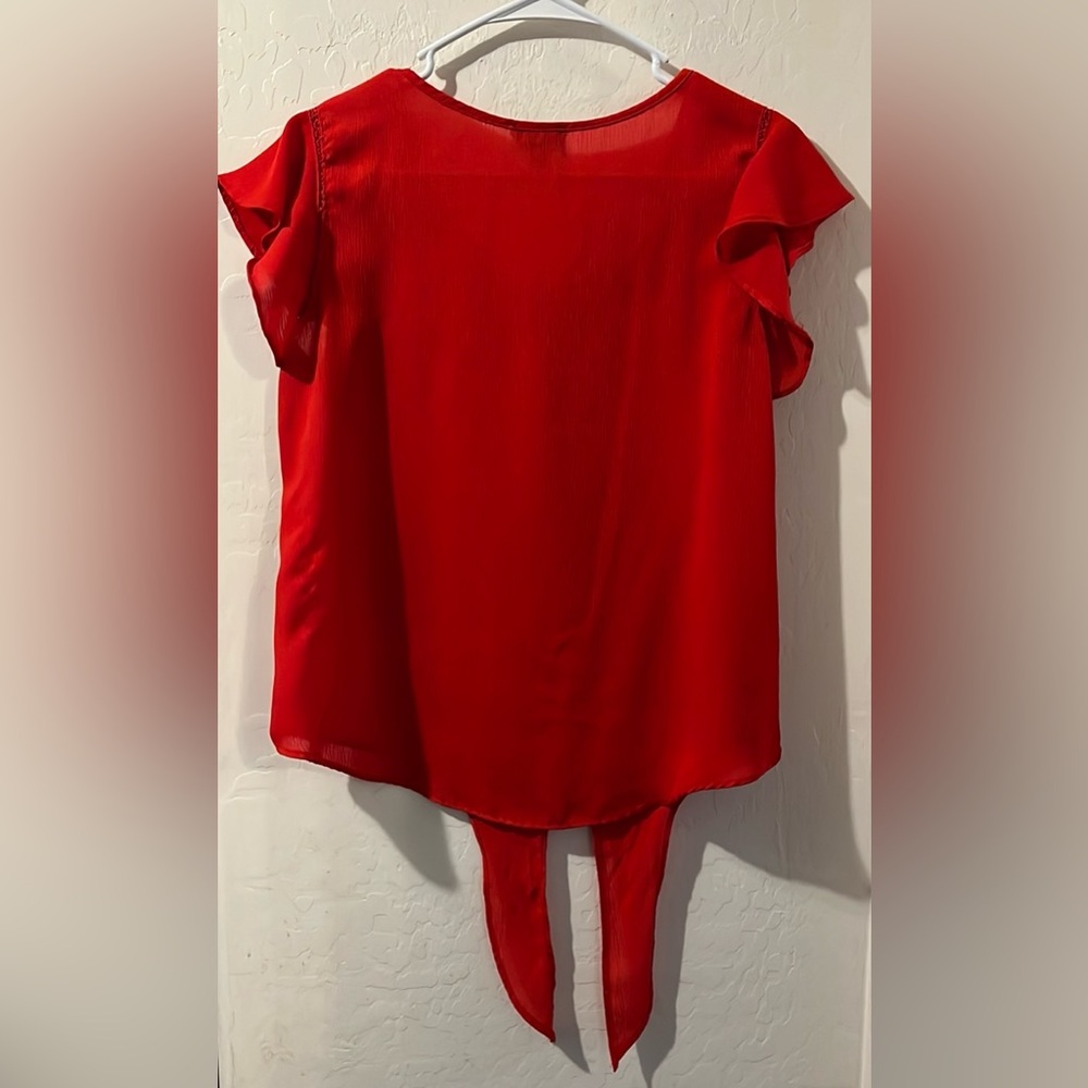 OLM Red Ruffle Sleeve Women's Top - Picture 2 of 3